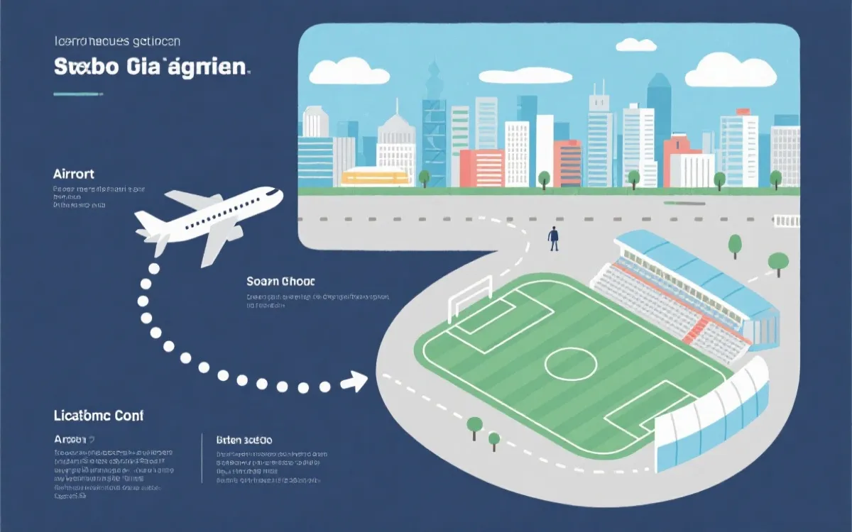 从机场到城市到球场的线路示意，像一条清晰的动线